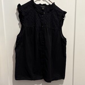 Ann Taylor Factory Black Lace Cap Sleeve Blouse